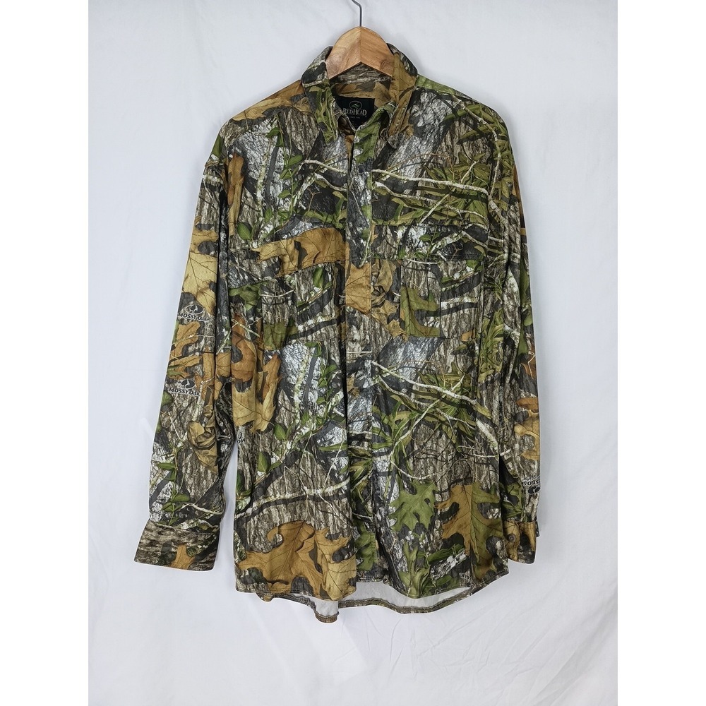 REDHEAD Silent Hide MOSSY‎ OAK Camo Button Up Shirt Bass Pro Shops Large